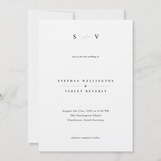 Modern Elegant Monogram Zwart-wit Bruiloft Kaart (Voorkant)