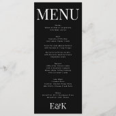 Modern Elegant Monogram Zwart Wit Bruiloft Menu (Voorkant)