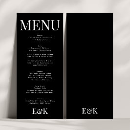 Modern Elegant Monogram Zwart Wit Bruiloft Menu