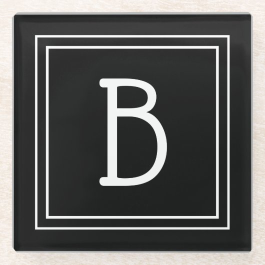 Modern Elegant Monogrammed Black & White Initiaal Glazen Onderzetter (Voorkant)