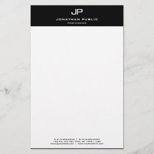 Modern Elegant Monogrammed Black White Sjabloon Briefpapier