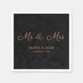Modern Elegant Mr en Mrs Black Roos Gouden Bloemen Servet (Voorkant)