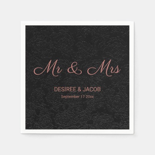 Modern Elegant Mr en Mrs Black Roos Gouden Bloemen Servet (Voorkant)