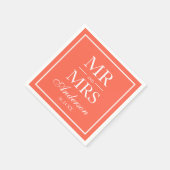 Modern Elegant Mr en Mrs Coral Wedding Servet (Hoek)