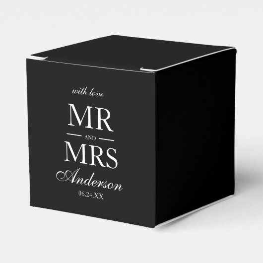 Modern Elegant Mr en Mrs Wedding Black Bedankdoosjes (Voorkant Zijde)