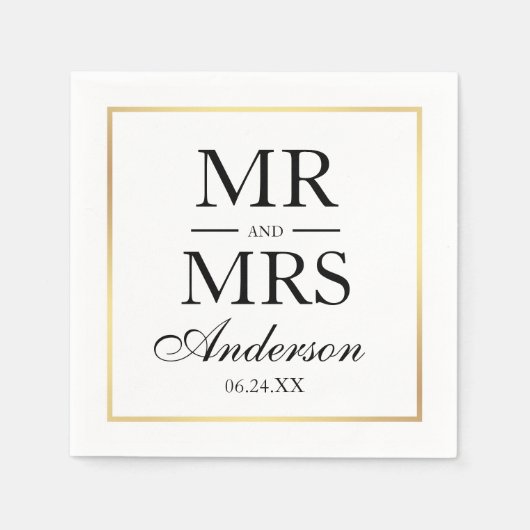 Modern Elegant Mr en Mrs Wedding BWG Servet (Voorkant)