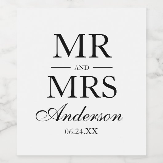 Modern Elegant Mr. en Mrs. Wedding Wijn Etiket (Enkel label)