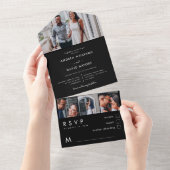 Modern Elegant Multi 4 Photo Collage Black Wedding All In One Uitnodiging (Afscheurbaar)
