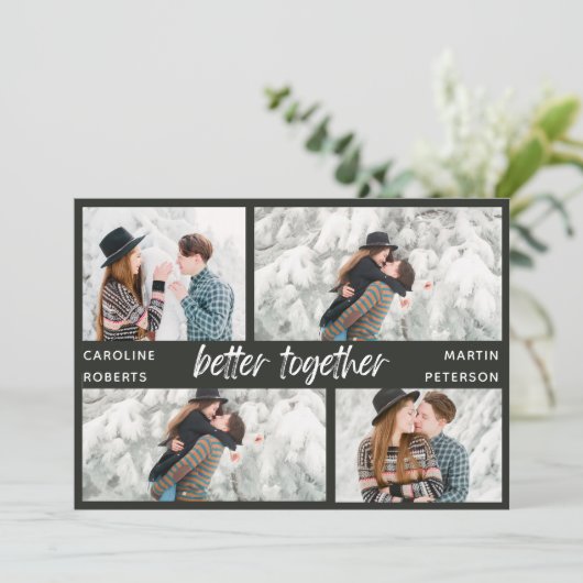 modern elegant multi-fotomanuscript sparen de datu feestdagenkaart (Staand voorkant)