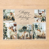 Modern Elegant Multi Photo Collage Christmas Card Acryl Uitnodigingen (Voorkant)