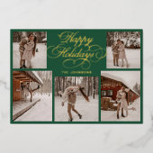 Modern Elegant Multi Photo Collage Christmas Folie Feestdagenkaart (Voorkant)