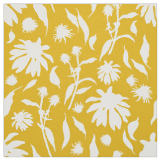 Modern Elegant Mustard Yellow White Cone Flowers Stof