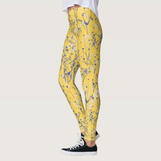 Modern Elegant Mustard Yellow Wildbloemen Leggings (Links)