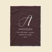 Modern Elegant Name & Monogram | Dark Brown Fleece Deken