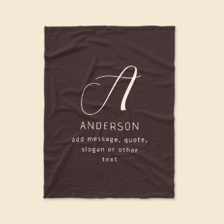 Modern Elegant Name & Monogram | Dark Brown Fleece Deken
