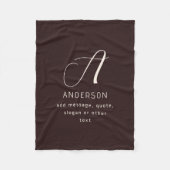 Modern Elegant Name & Monogram | Dark Brown Fleece Deken (Voorkant)