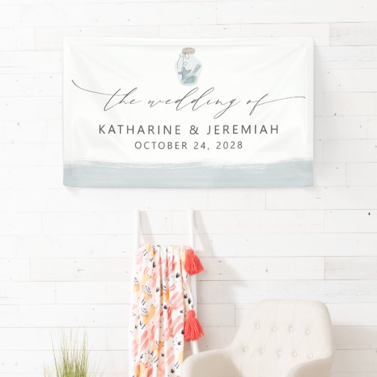 Modern Elegant Nautical Seashell Script Bruiloft Spandoek (Insitu)