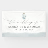 Modern Elegant Nautical Seashell Script Bruiloft Spandoek (Horizontaal)