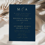 Modern Elegant Navy and Gold Monogram Wedding Folie Uitnodiging<br><div class="desc">Vier uw bruiloft met deze minimalistische uitnodiging met uw monogram initialen en huwelijksdetails in een elegante gouden folie. Prachtige kalligrafiescriptaccenten voegen een tijdloze, romantische touch toe. De rijke achtergrond van de marine is volledig aanpasbaar - kies elke kleur die perfect bij uw trouwpalet past. Ideaal voor koppels die houden van...</div>