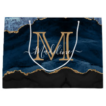 Modern Elegant Navy Blue Agate Geode Monogram