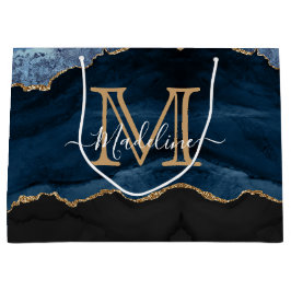 Modern Elegant Navy Blue Agate Geode Monogram Groot Cadeauzakje
