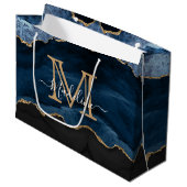 Modern Elegant Navy Blue Agate Geode Monogram Groot Cadeauzakje (Voorkant Gekanteld)