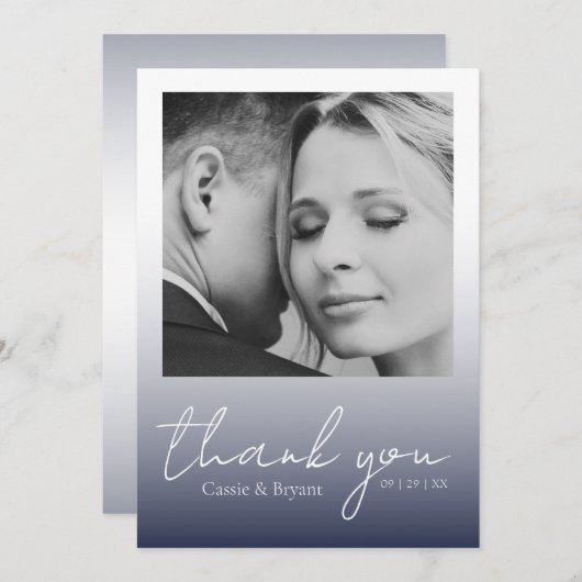 Modern Elegant Navy Blue Chic Wedding Dank je Bedankkaart (Voorkant / Achterkant)