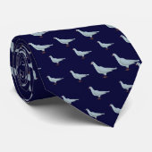 Modern Elegant Navy Blue Dove Naadloos Patroon Stropdas (Opgerold)