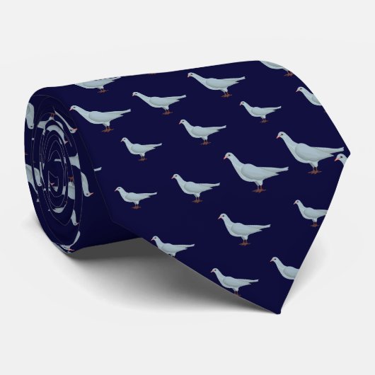 Modern Elegant Navy Blue Dove Naadloos Patroon Stropdas (Opgerold)