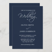 Modern Elegant Navy Blue Eenvoudige bruiloft uitno Kaart (Voorkant / Achterkant)