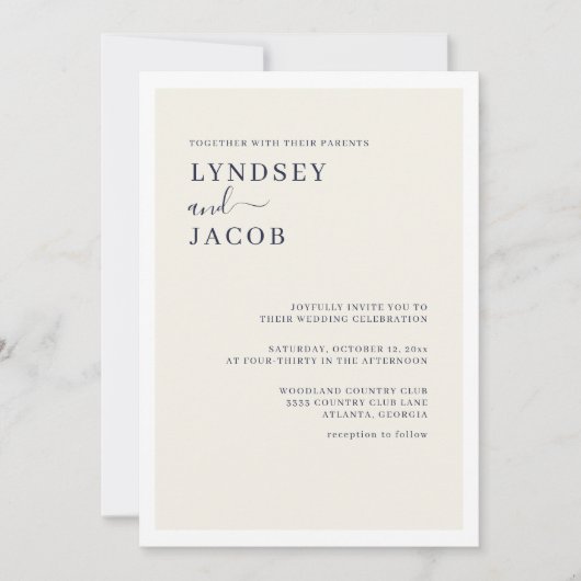 Modern Elegant Navy Blue en Cream Wedding Kaart (Voorkant)