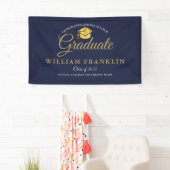 Modern Elegant Navy Blue en Gold Afstuderen Banne Spandoek (Insitu)
