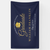 Modern Elegant Navy Blue en Gold Afstuderen Banne Spandoek (Verticaal)