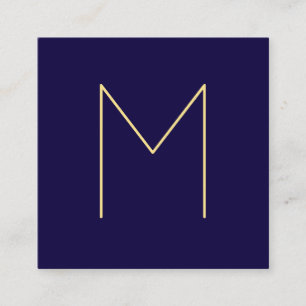Modern Elegant Navy Blue en Gold Monogram Vierkante Visitekaartje