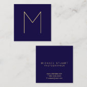 Modern Elegant Navy Blue en Gold Monogram Vierkante Visitekaartje (Voorkant / Achterkant)