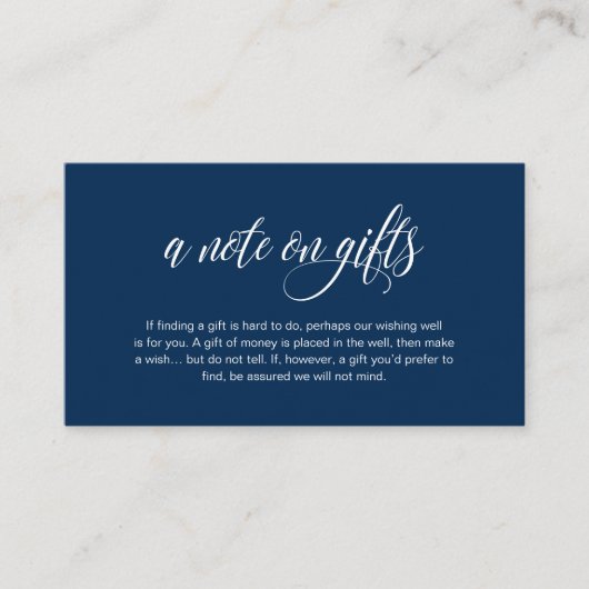 Modern Elegant, Navy Blue font, A note on gifts Informatiekaartje (Voorkant)
