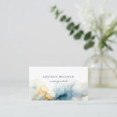 Modern Elegant Navy Blue Gold Abstracte Waterverf Visitekaartje (Staand voorkant)