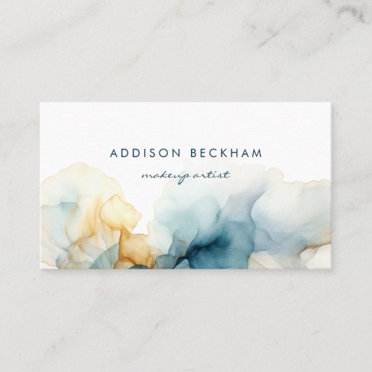 Modern Elegant Navy Blue Gold Abstracte Waterverf Visitekaartje (Voorkant)