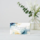 Modern Elegant Navy Blue Gold Abstracte Waterverf Visitekaartje (Staand voorkant)