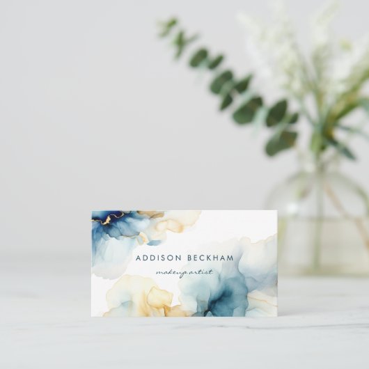 Modern Elegant Navy Blue Gold Abstracte Waterverf Visitekaartje (Staand voorkant)