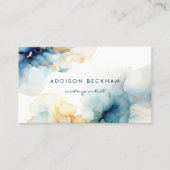 Modern Elegant Navy Blue Gold Abstracte Waterverf Visitekaartje (Voorkant)