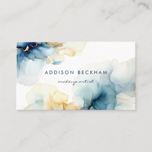 Modern Elegant Navy Blue Gold Abstracte Waterverf Visitekaartje (Voorkant)