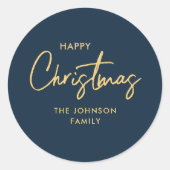 Modern Elegant Navy Blue Gold Kerstvakantie Ronde Sticker (Voorkant)