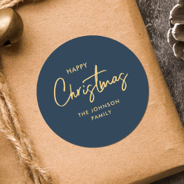 Modern Elegant Navy Blue Gold Kerstvakantie Ronde Sticker