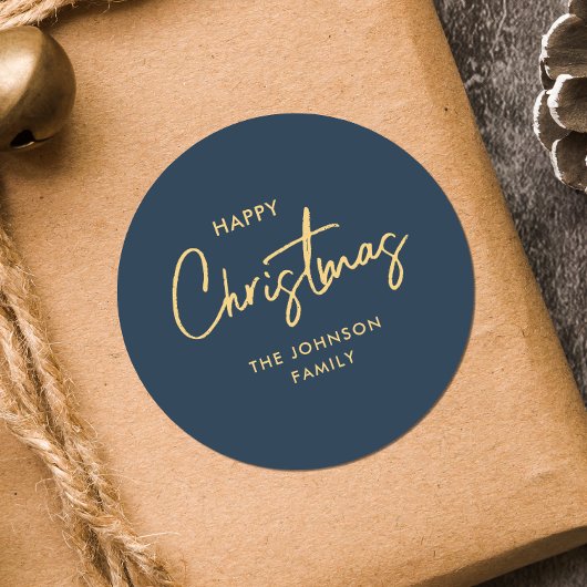 Modern Elegant Navy Blue Gold Kerstvakantie Ronde Sticker