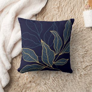Modern Elegant Navy Blue Gold Leaf Sierkussen