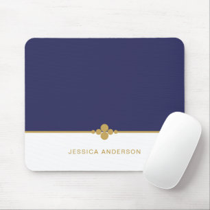 Modern Elegant Navy Blue Gold Name Mousepad Muismat