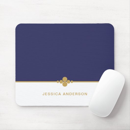 Modern Elegant Navy Blue Gold Name Mousepad Muismat (Met muis)