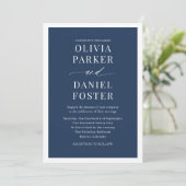 Modern Elegant Navy Blue Minimalist Wedding Kaart (Staand voorkant)