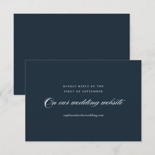 Modern Elegant Navy Blue Minimalist Wedding RSVP Kaartje (Voorkant / Achterkant)